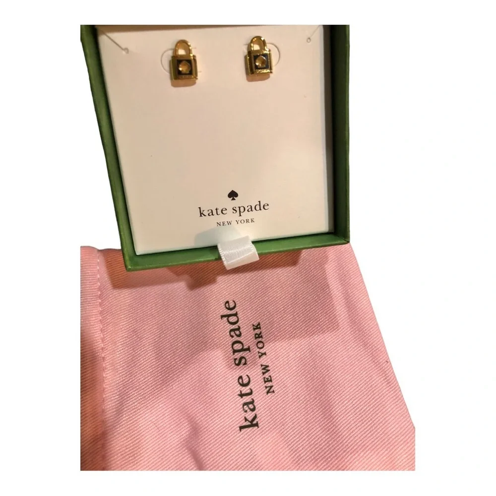Kate Spade New York Gold Lock and Spade‎ Studs Earrings with box & dust bag new